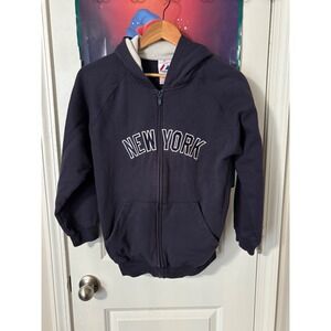 Majestic MLB New York Yankees Kids Navy Blue Full Zip Hoodie Sweatshirt 14/16